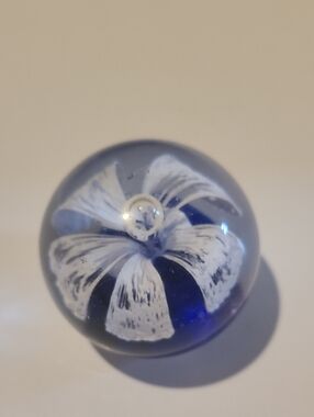 Blue Glass Flower Paperweight